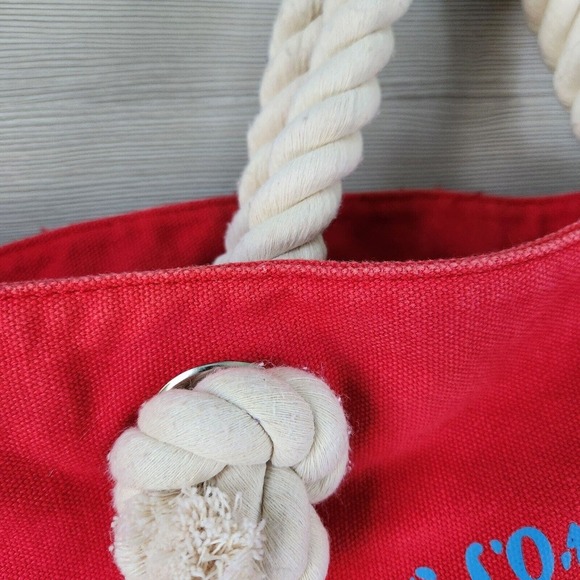 U.S. Polo Assn Cotton Red Logo Rope Handle Beach Shopper Weekend Travel Tote Bag - Picture 5 of 15
